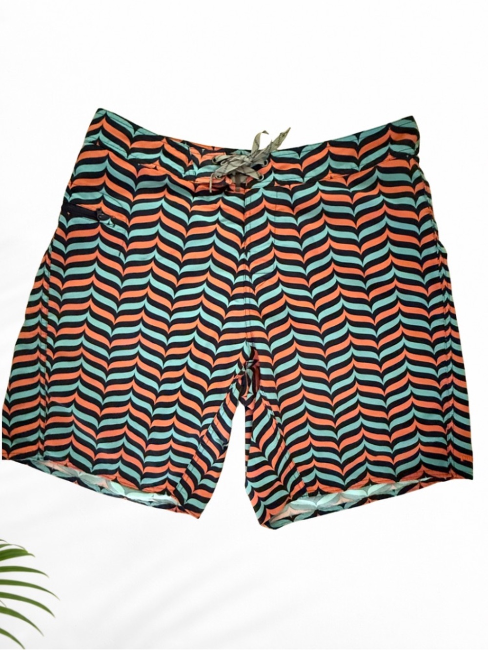 Patagonia Wavefarer Board Shorts Mens 36 Surf Swim Trunks Orange Teal